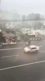温州乐清，台风把人都吹倒了