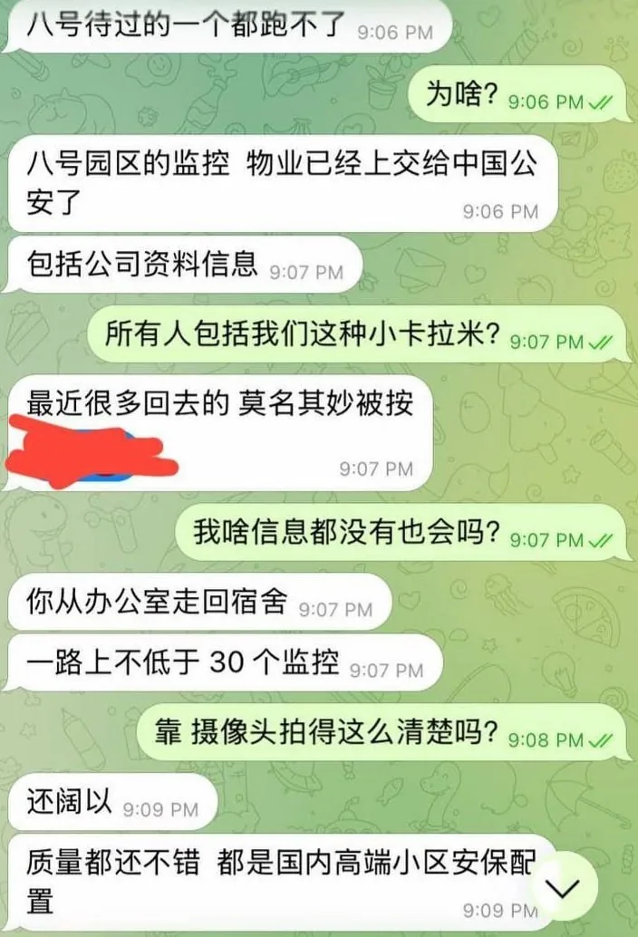 #网友爆料：据传八号园区的监控视频已经被国内警方获取。