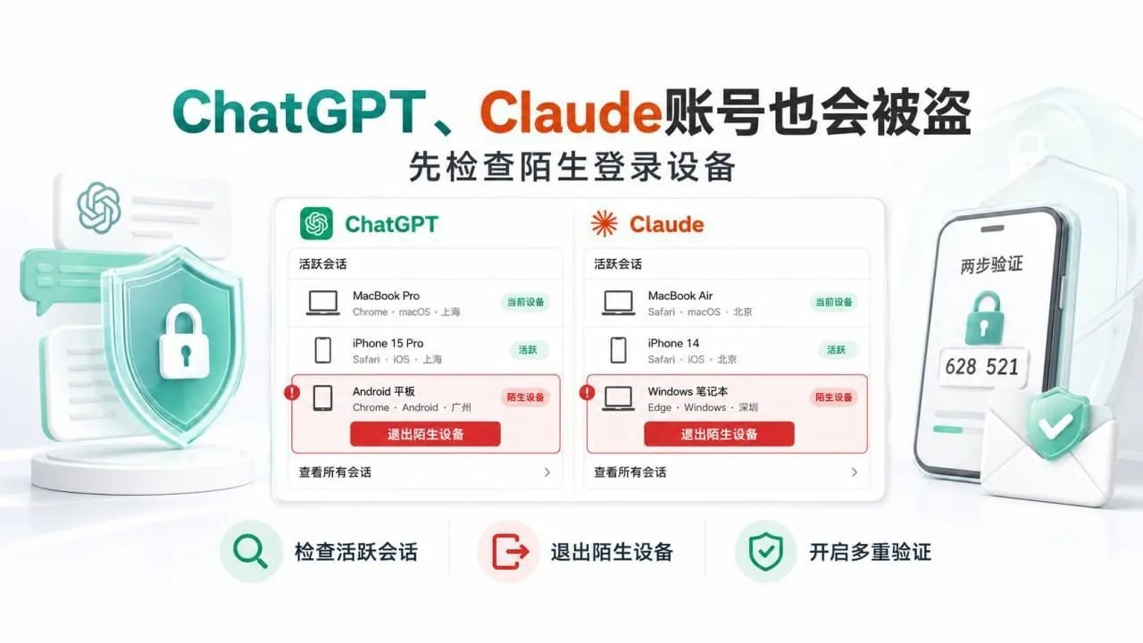 ChatGPT、Claude账号也会被盗,先检查陌生登录设备 图片 1